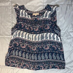 LOFT Navy and White Paisley Blouse